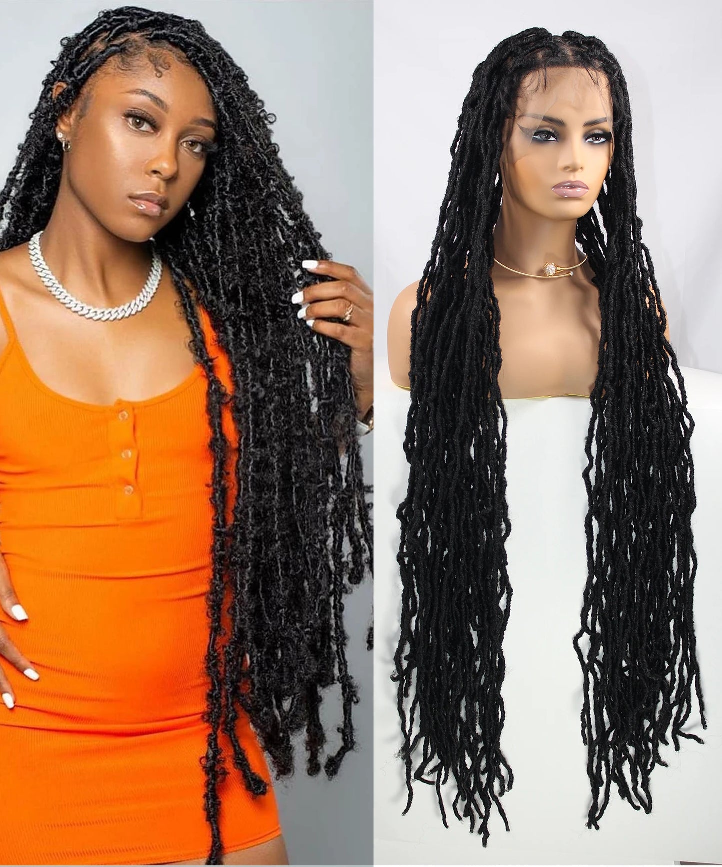 36" Side Part Cornrow Braided Wigs Synthetic Full Lace Wig Knotless Box Braided Unit - Britica's Beauty On The Go