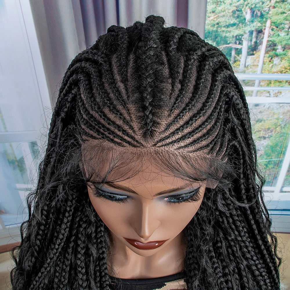 Synthetic Lace Front Wigs 28 inches Braided Wigs With Baby Hair Brown Transparent Lace Front