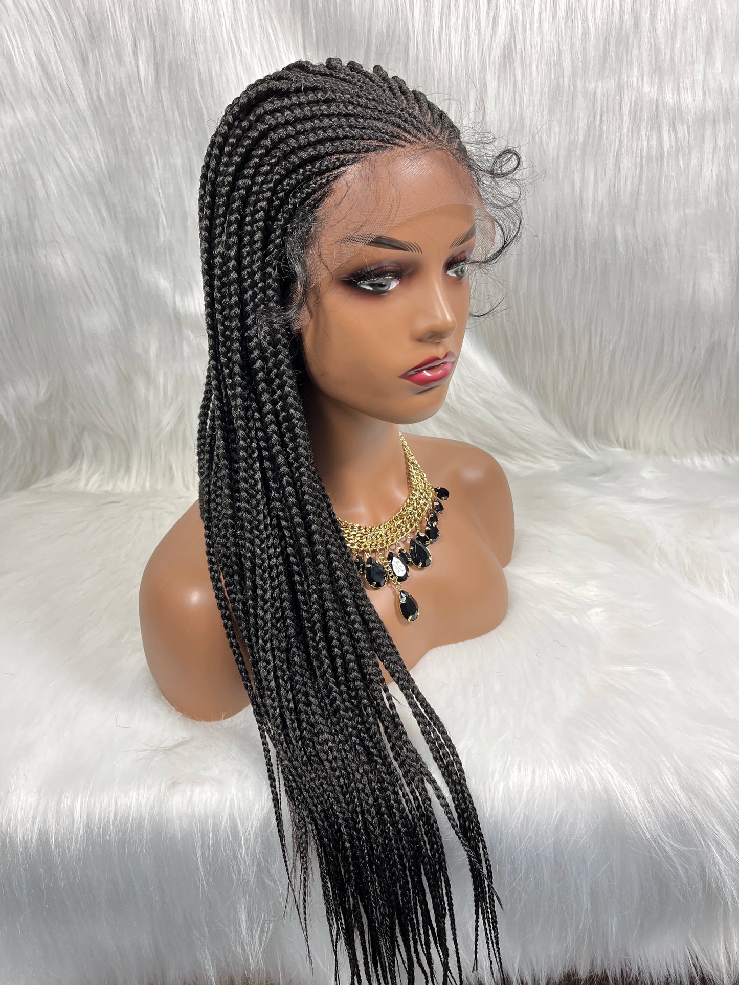 Cornrow Box Braided Wig, Lace Frontal Wig with Baby Hair, 24 inches