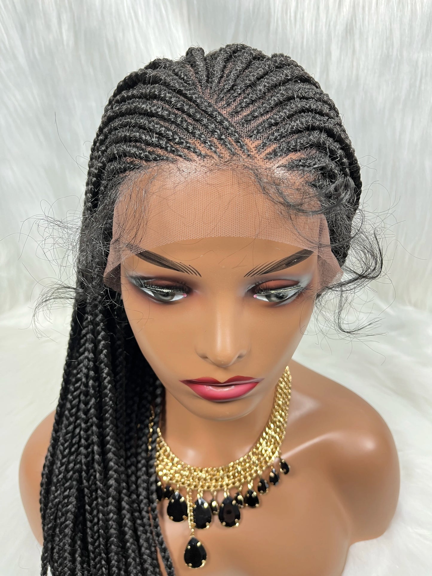 Cornrow Box Braided Wig, Lace Frontal Wig with Baby Hair, 24 inches