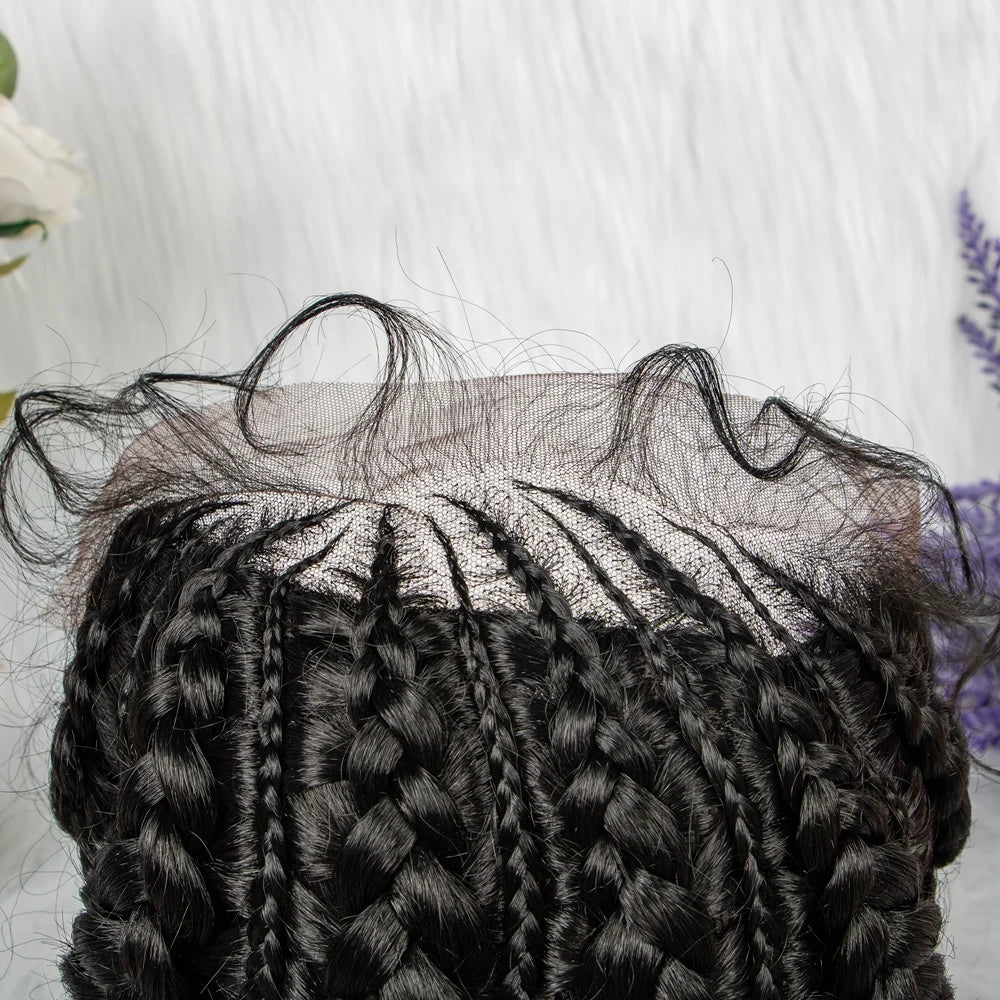 Synthetic Hair Braided Ponytail Lace Front Wigs Kinky Curly Frontal with Baby Hair , Box Braided Wigs