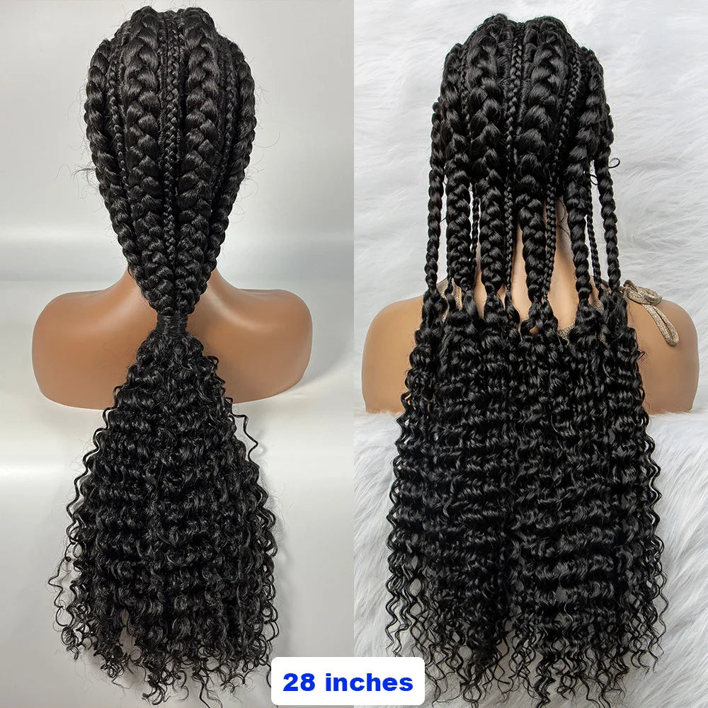 Synthetic Hair Braided Ponytail Lace Front Wigs Kinky Curly Frontal with Baby Hair , Box Braided Wigs