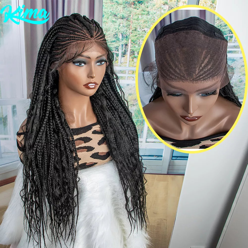 Synthetic Lace Front Wigs 28 inches Braided Wigs With Baby Hair Brown Transparent Lace Front