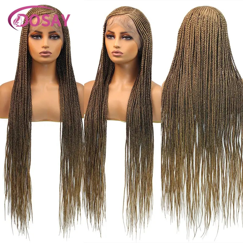 36'' Burgundy Full Lace Braided Wigs Faux Locs for Black Women Synthetic Knotless Cornrow Braid Wig Side Part Wig Box Braids Wig
