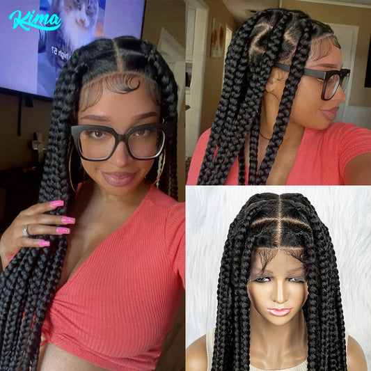 HD Full Lace Braided Wigs Cornrow Braids, Lace Front Wig, Big Square Knotless Box Braids With Baby Hair