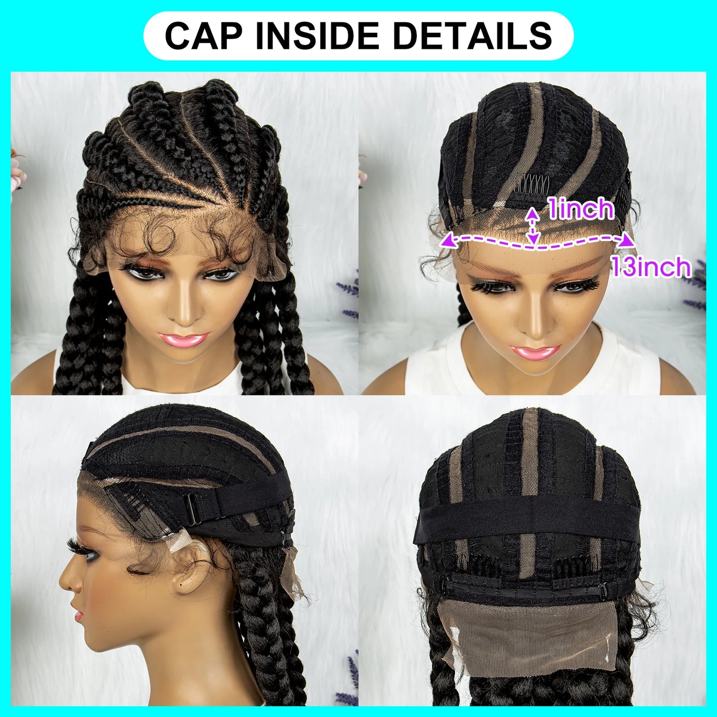 Cornrow Braids, Lace Front Knotless Braided Wig, 36 Inches