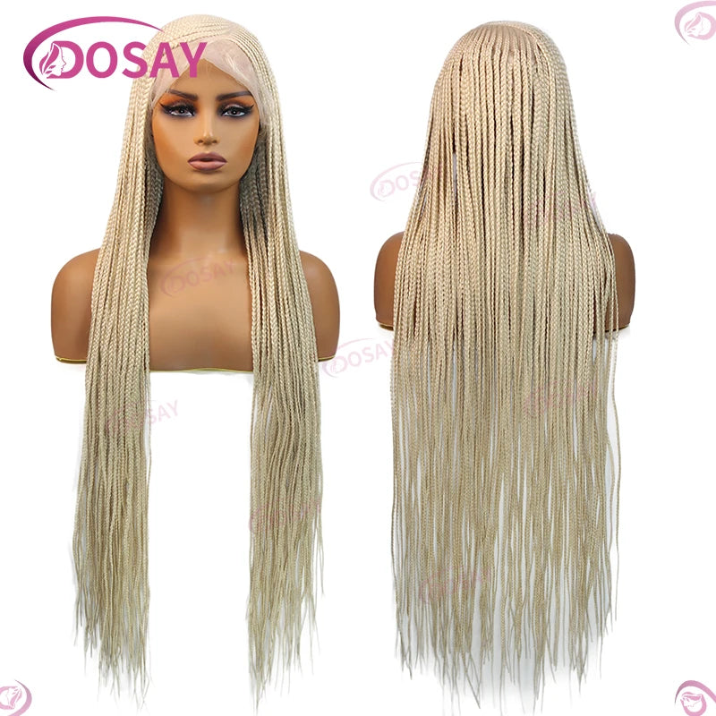Synthetic Full Lace Front Wig Cornrow Double Braided Wigs For Black Women Box Side Part Braided Lace Wig Faux Locs Braids Wigs