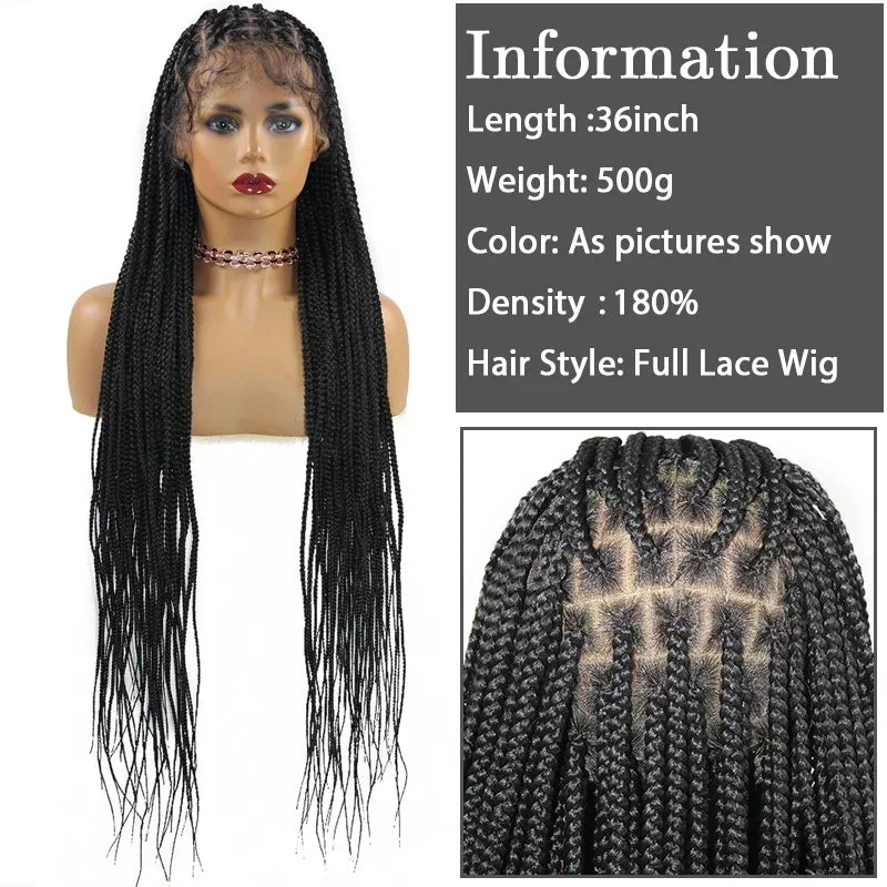 36‘’ Full Lace Box Braid Lace Front Wig Super Long Criss Cross Knotless Braids Wig Ombre Braided Wig