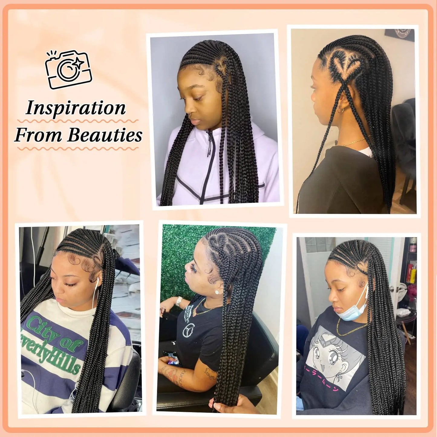 40" Cornrow Box Braided Wig with Baby Hair, Heart Shaped Unique Braided Look, Full Double Lace Frontal Braid Wig