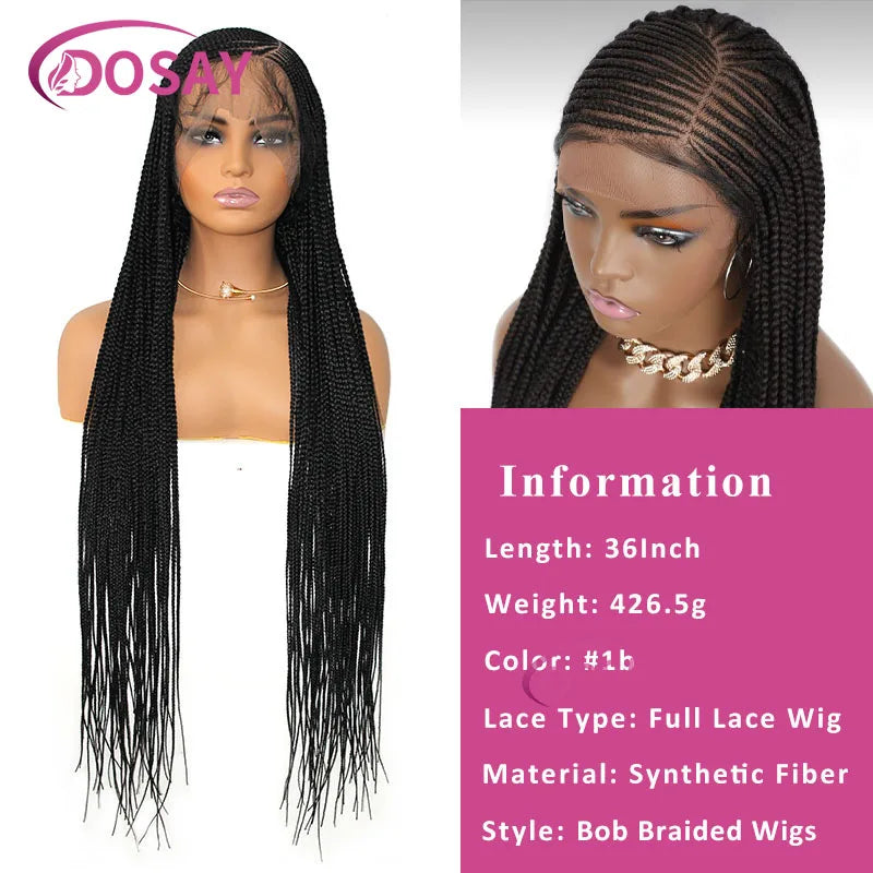 Synthetic Full Lace Front Wig Cornrow Double Braided Wigs For Black Women Box Side Part Braided Lace Wig Faux Locs Braids Wigs