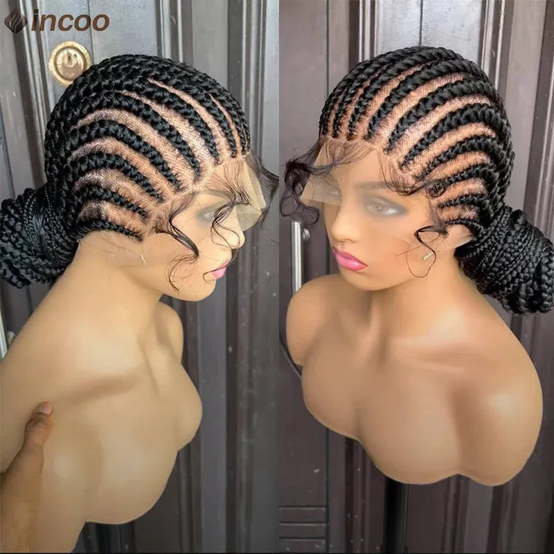 36" Full Lace Braided Wig, Women Jumbo Knotless Cornrow Twisted Braided Wig