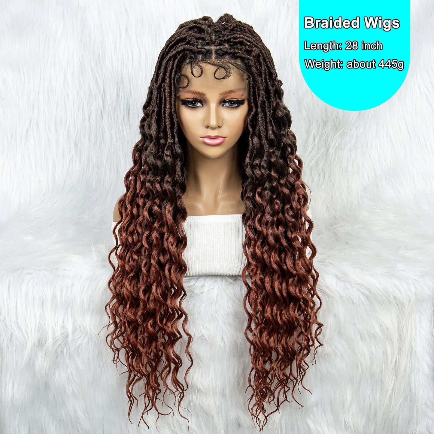Synthetic Full Lace Wig Braided Wigs, 28 Inches Braiding Hair Knotless Box Braids Wigs With Water Wave