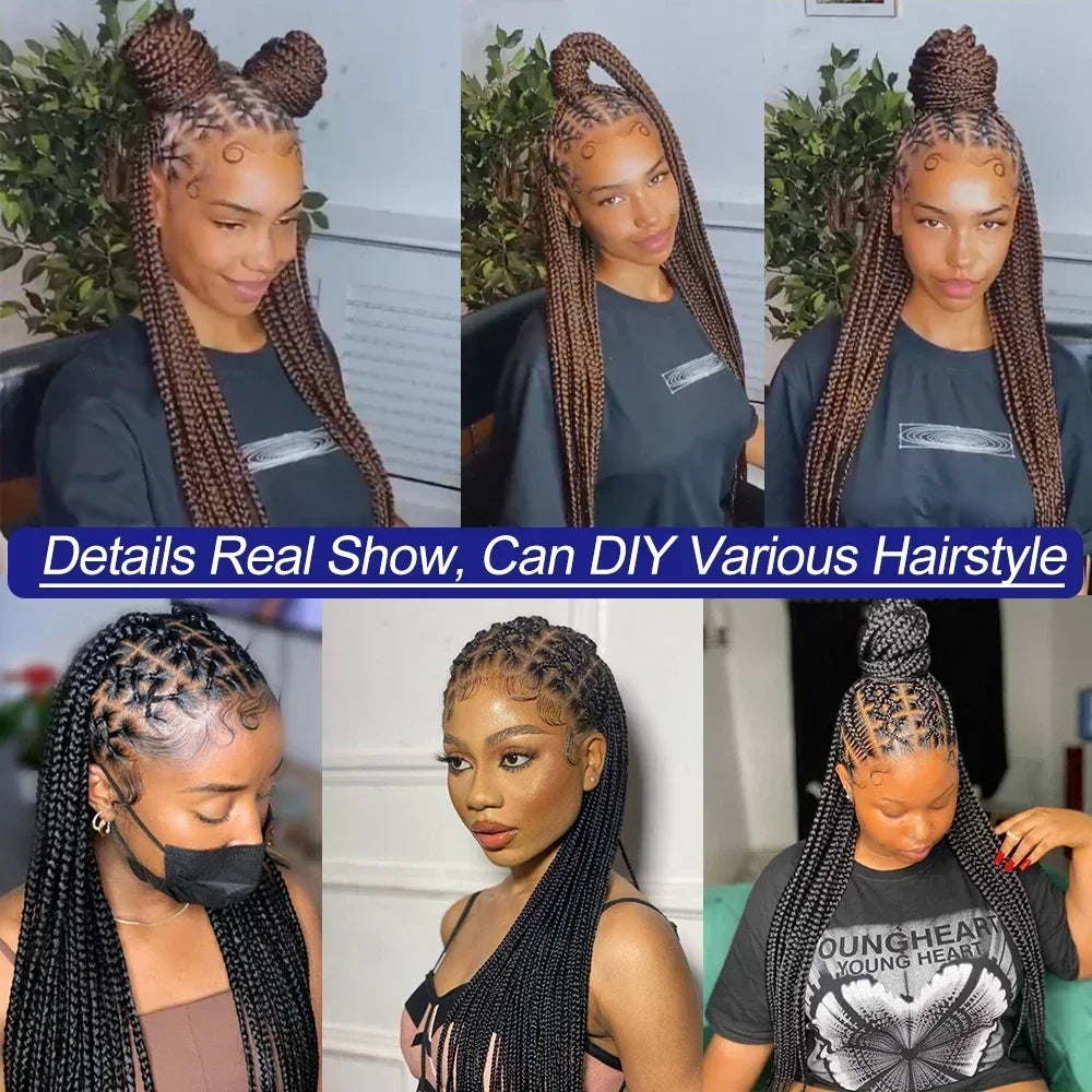 36‘’ Full Lace Box Braid Lace Front Wig Super Long Criss Cross Knotless Braids Wig Ombre Braided Wig