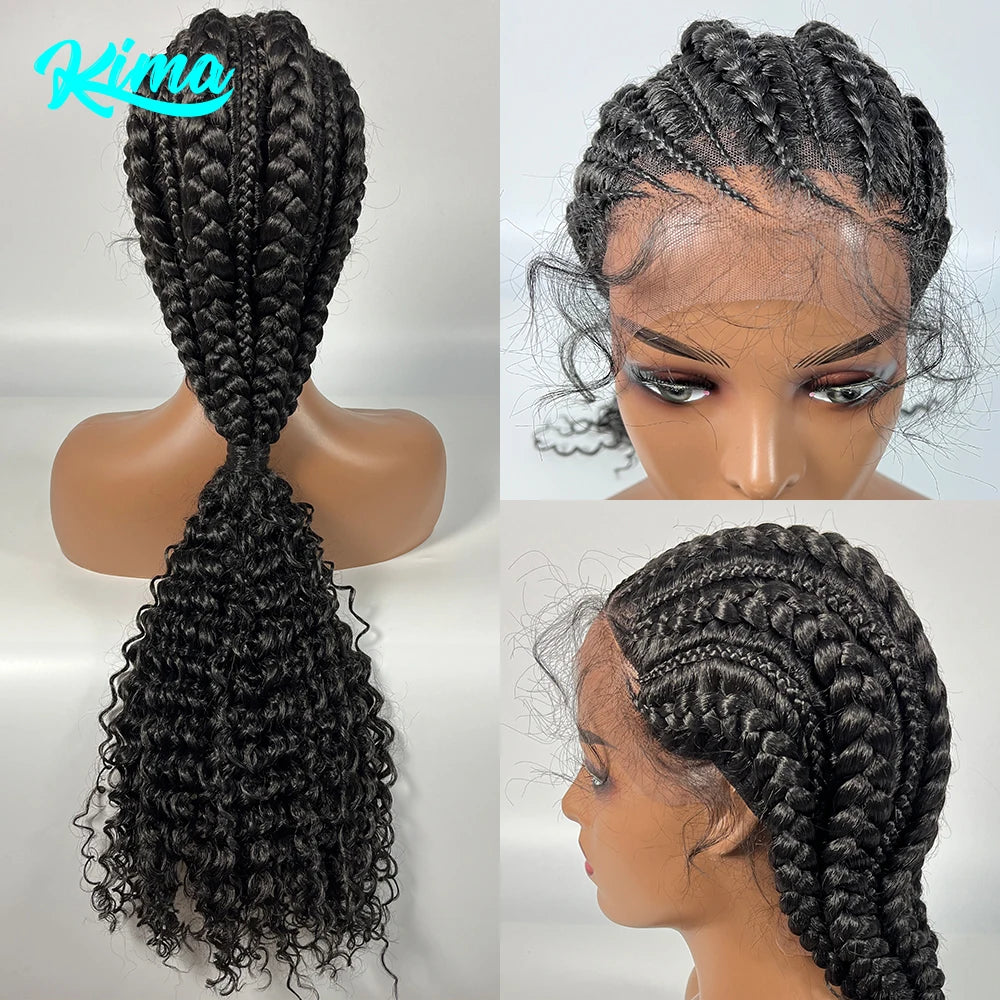 Synthetic Hair Braided Ponytail Lace Front Wigs Kinky Curly Frontal with Baby Hair , Box Braided Wigs
