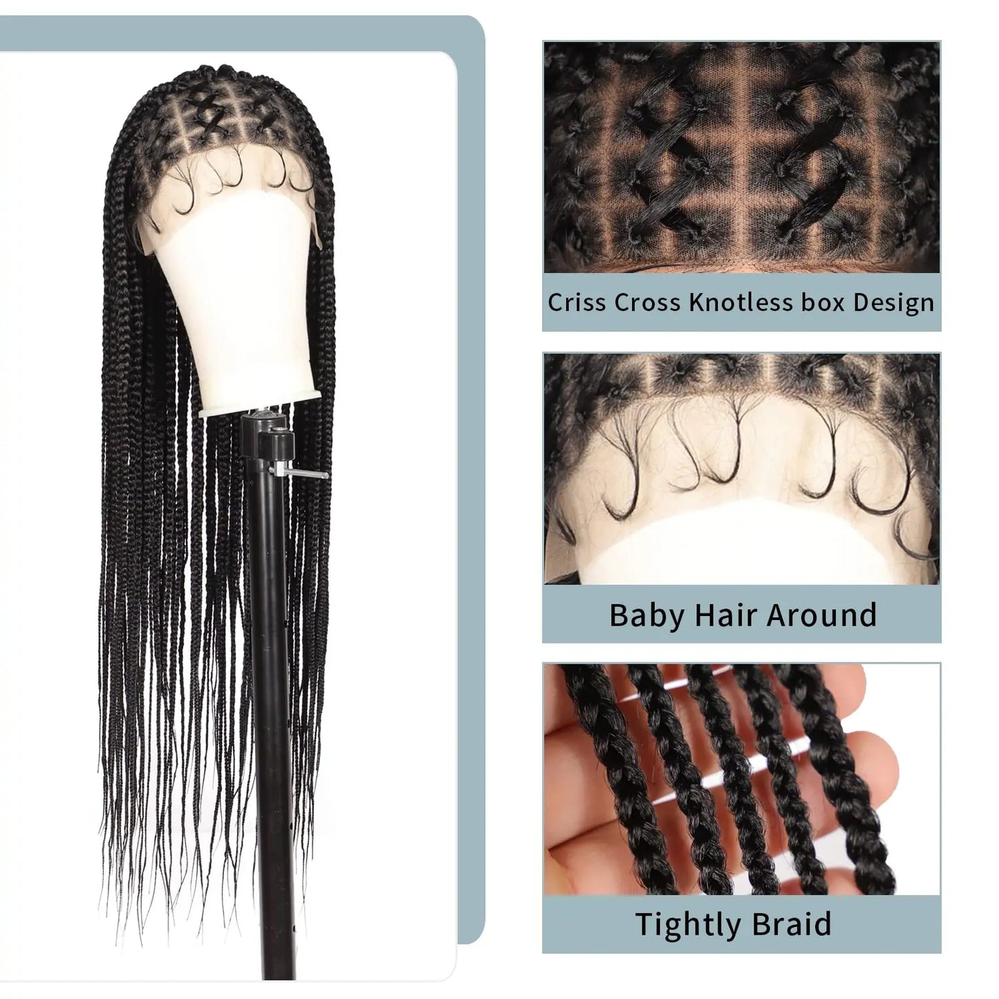 Criss Cross Knotless Box Braided Wigs with Baby Hair 36" Cornrow Lace Front Braids Wigs