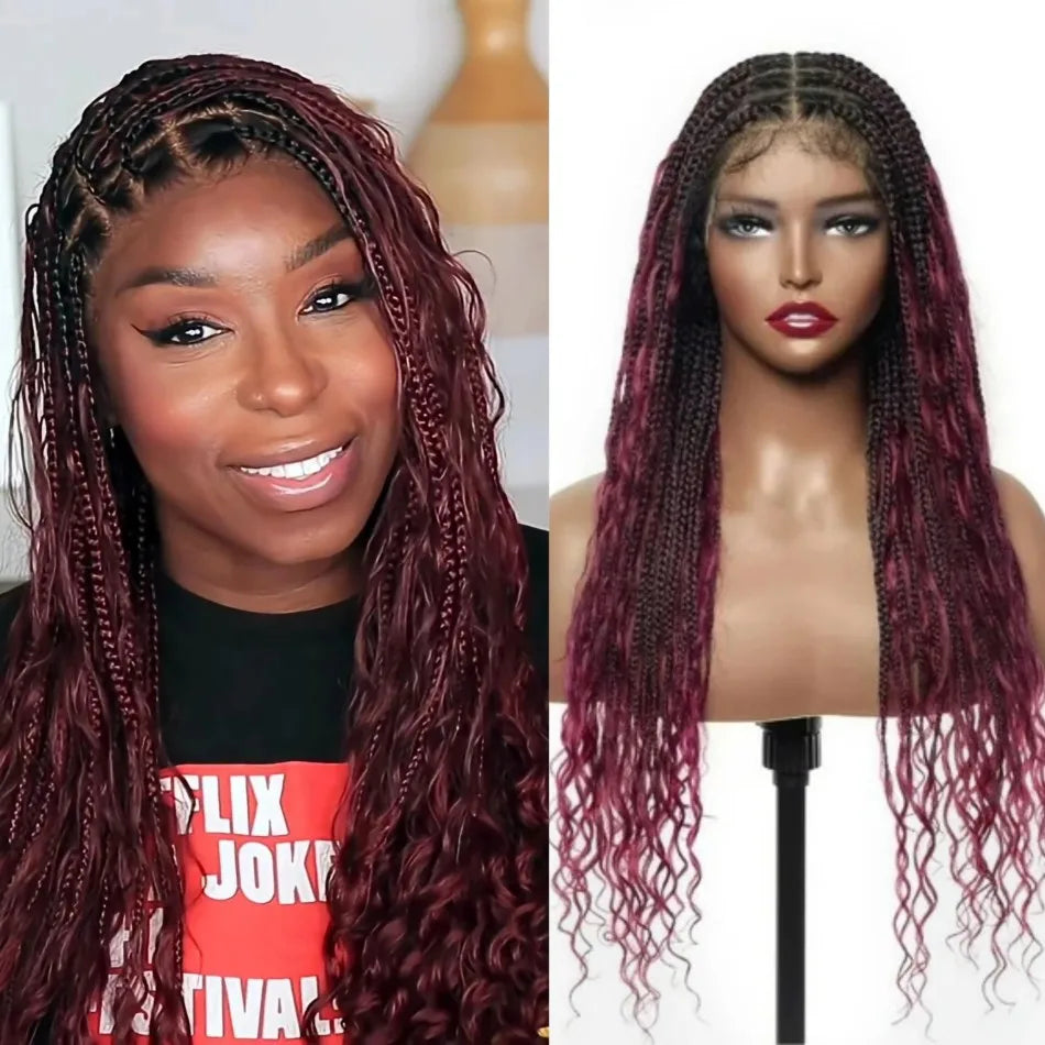 360 Full Lace Wig Knotless Bohemian Braided Curls Ombre Brown Invisible Drawstring Wig Deep Wave Boho Braids Brazilian HD Lace Unit - Britica's Beauty On The Go
