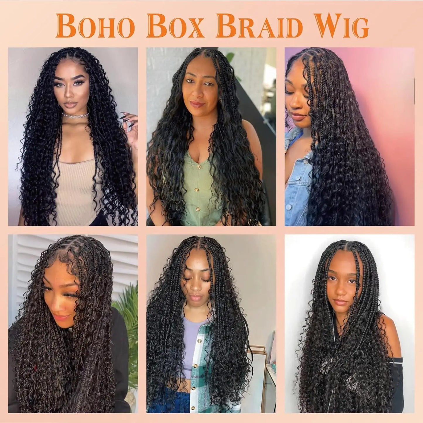 Long Bohemian Braided Wigs Boho Box Braid Wigs, Twisted Braids Full Lace Braided Wigs with Baby Hair