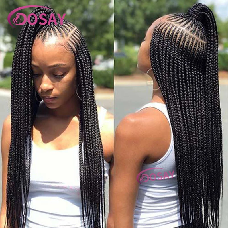 Synthetic Full Lace Front Wig Cornrow Double Braided Wigs For Black Women Box Side Part Braided Lace Wig Faux Locs Braids Wigs