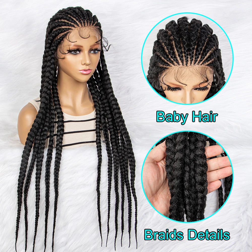 Full Lace Braided Wigs 36 inches Synthetic Lace Front Wig Braided Wigs With Baby Hair