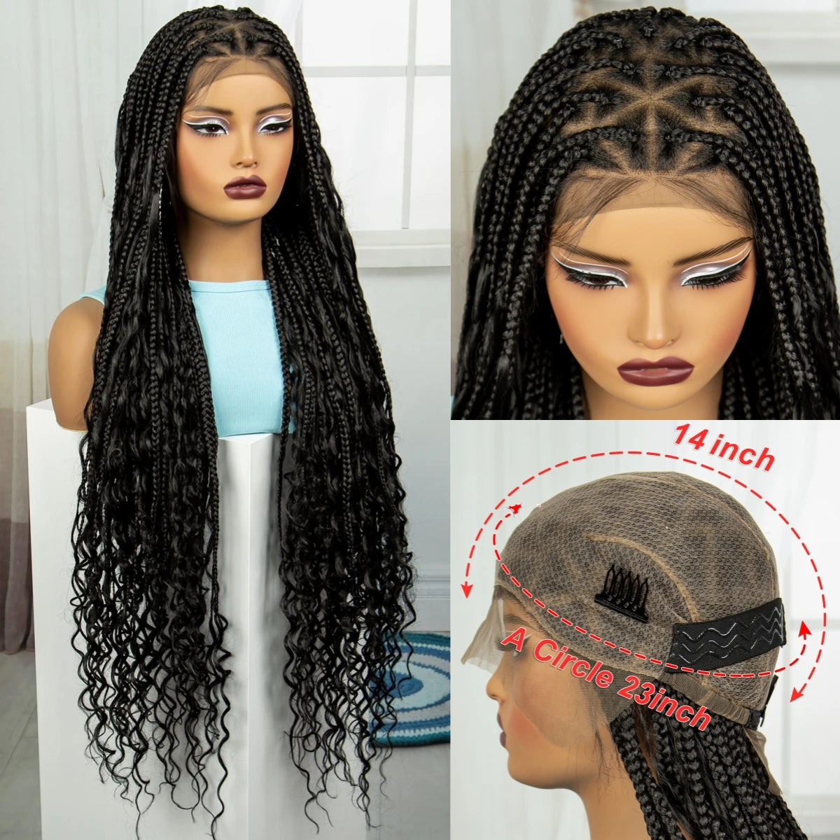 36Inch Long Knotless Box Braided Wigs 350# Ginger Orange Synthetic Full Lace Boho Braided Wig with Curly Ends - Britica's Beauty On The Go