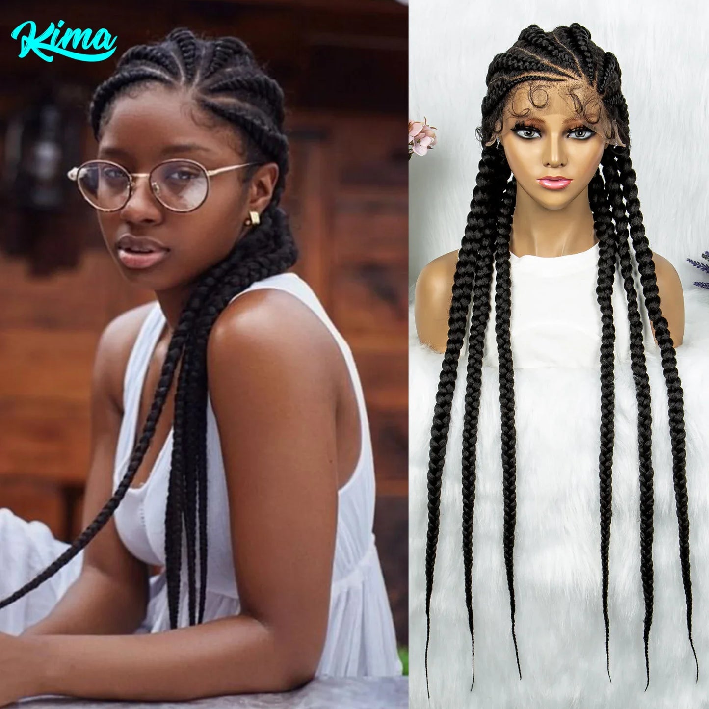 Cornrow Braids, Lace Front Knotless Braided Wig, 36 Inches