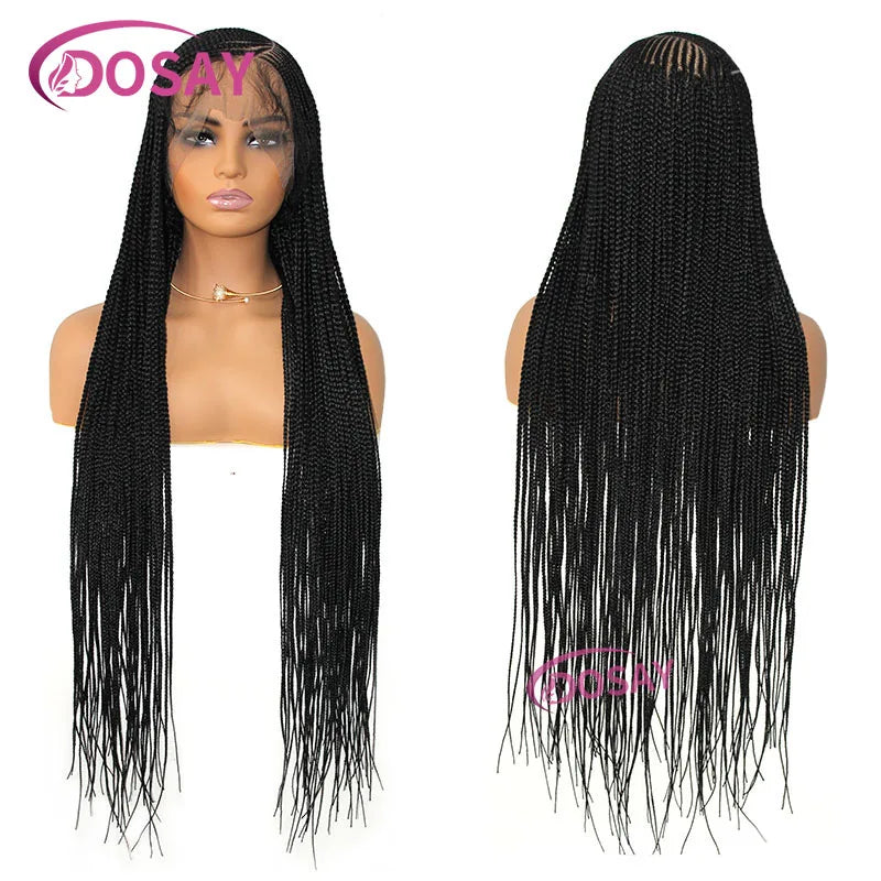 Synthetic Full Lace Front Wig Cornrow Double Braided Wigs For Black Women Box Side Part Braided Lace Wig Faux Locs Braids Wigs