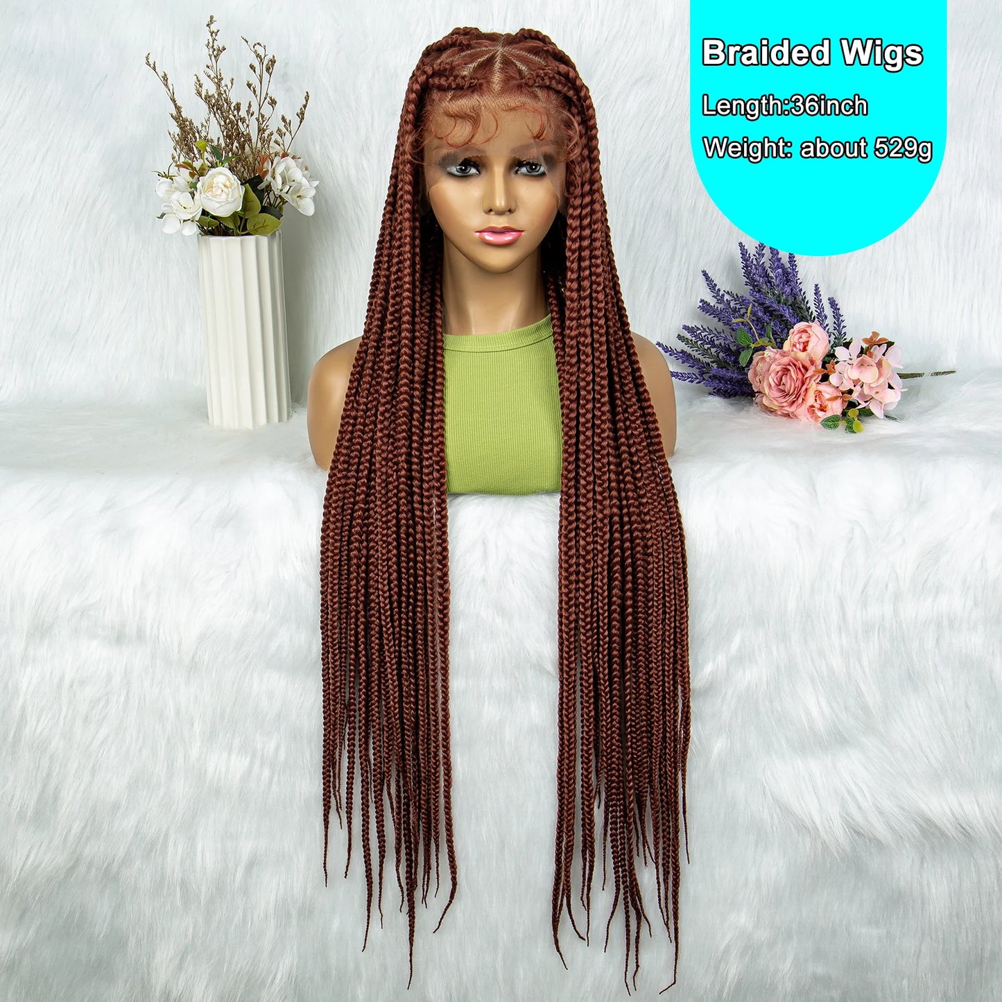 Transparent HD Full Lace Braided Wig, Knotless Box Cornrow Braids, Ginger Color