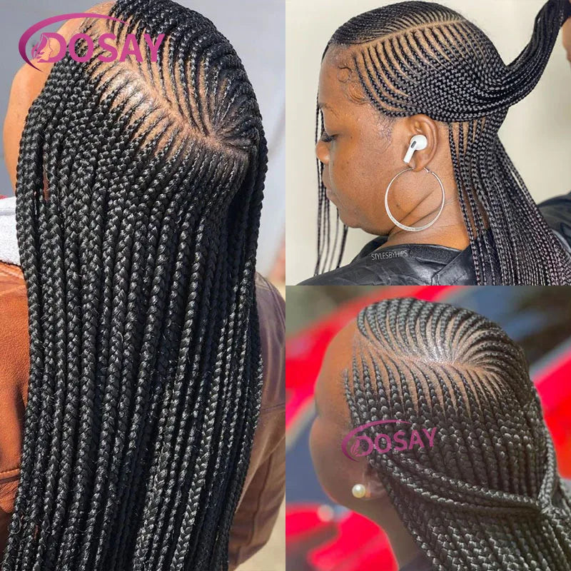 Synthetic Full Lace Front Wig Cornrow Double Braided Wigs For Black Women Box Side Part Braided Lace Wig Faux Locs Braids Wigs