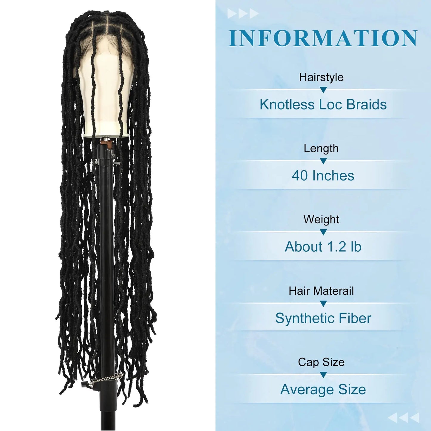 40 Inches Full Double Lace Front Square Knotless Locs Braided Wig With Baby Hairs