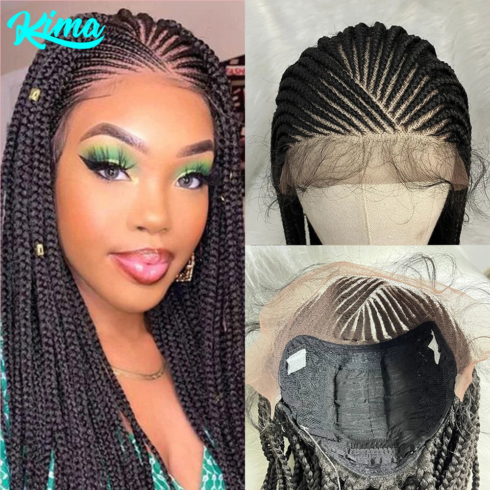 Cornrow Box Braided Wig, Lace Frontal Wig with Baby Hair, 24 inches