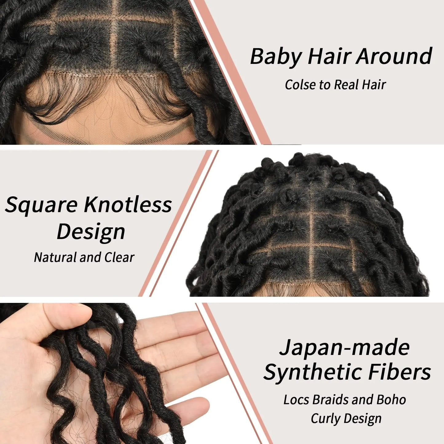 32" Square Knotless Locs, Braided Wigs, Full Lace Wig With Boho Curls Lace Front Braided Wigs