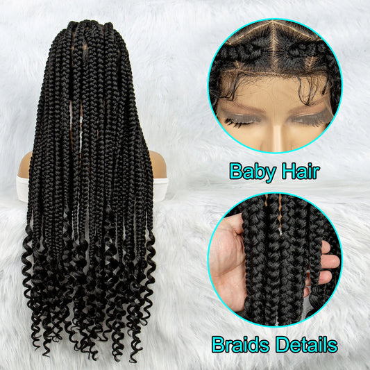Full Lace Cornrow Braided Wigs, Synthetic Lace Front Wig Big Knotless Box Braided Wigs