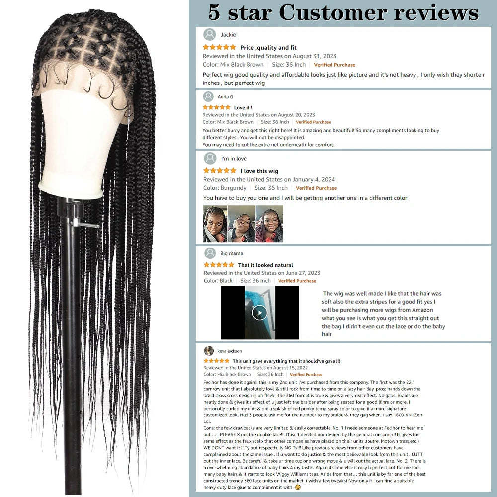 Criss Cross Knotless Box Braided Wigs with Baby Hair 36" Cornrow Lace Front Braids Wigs