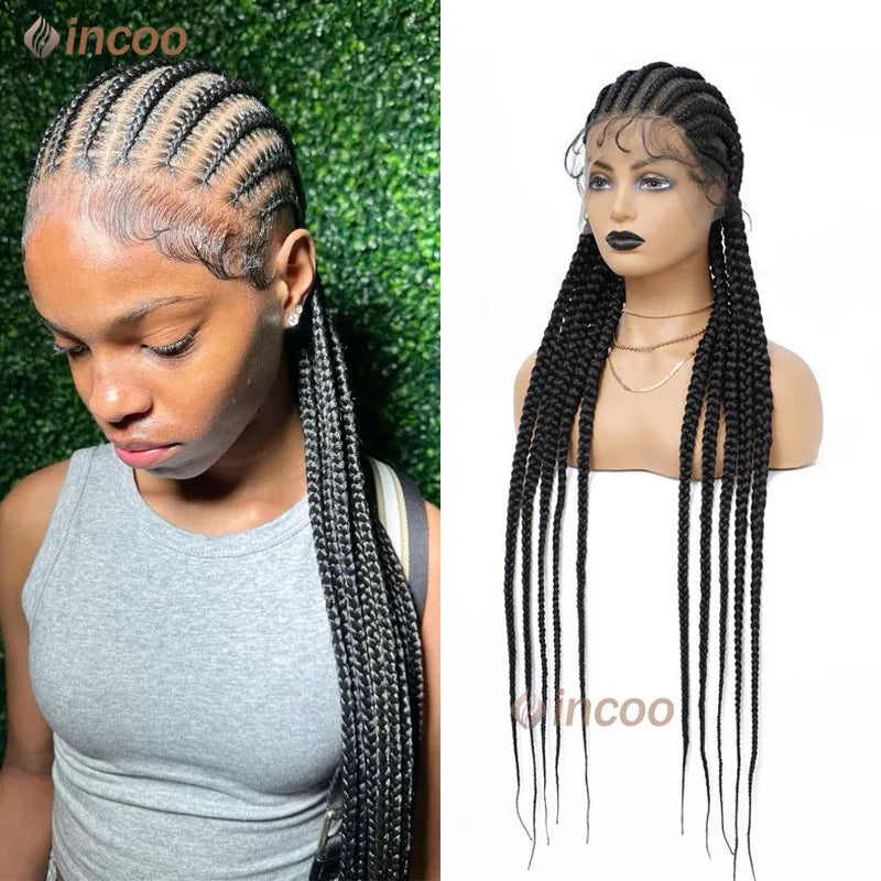 36" Full Lace Braided Wig, Women Jumbo Knotless Cornrow Twisted Braided Wig