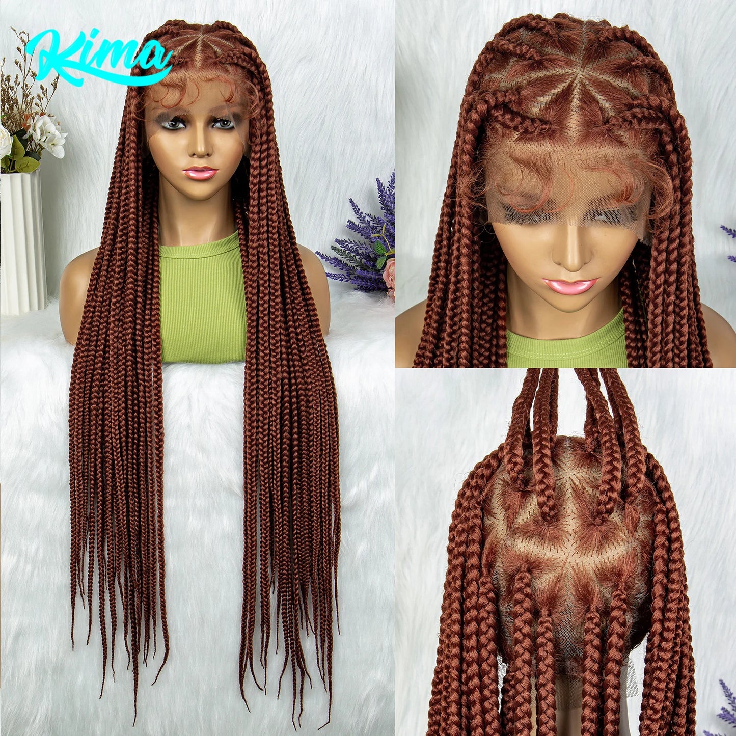 Transparent HD Full Lace Braided Wig, Knotless Box Cornrow Braids, Ginger Color