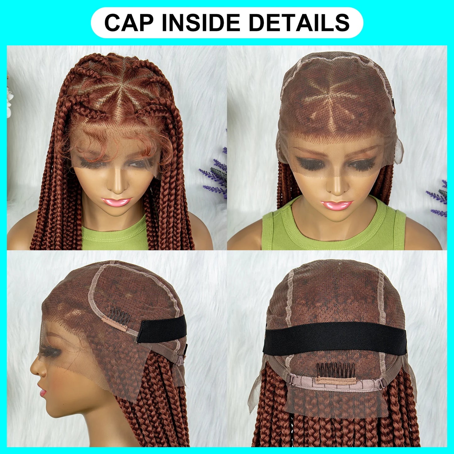 Transparent HD Full Lace Braided Wig, Knotless Box Cornrow Braids, Ginger Color