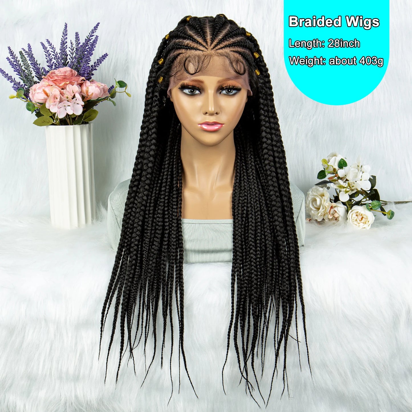 13x6 Lace Front Braided Wigs, Synthetic Lace Front Wig Cornrow with Baby Hair.