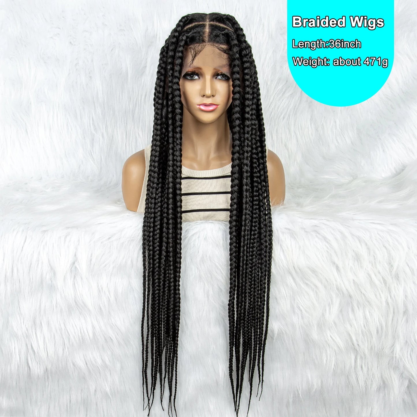 HD Full Lace Braided Wigs Cornrow Braids, Lace Front Wig, Big Square Knotless Box Braids With Baby Hair