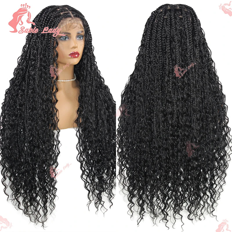 Synthetic Bohemian Goddess Braided Wigs, 32" Full Lace Wig Braid African Knotless Box Braids - Britica's Beauty On The Go