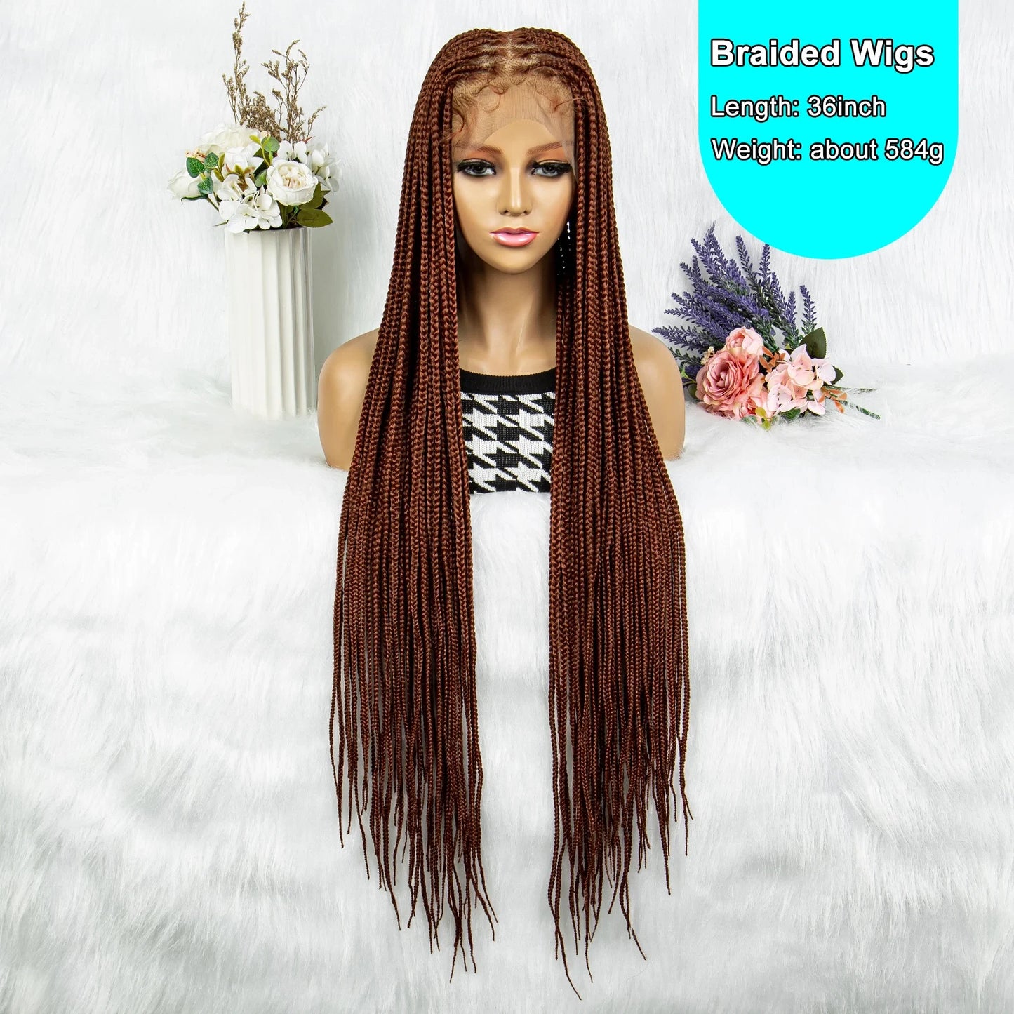 Braided Transparent HD Full Lace Wig, Crochet Braid Braiding Hair Knotless Box Cornrow Braided Wig