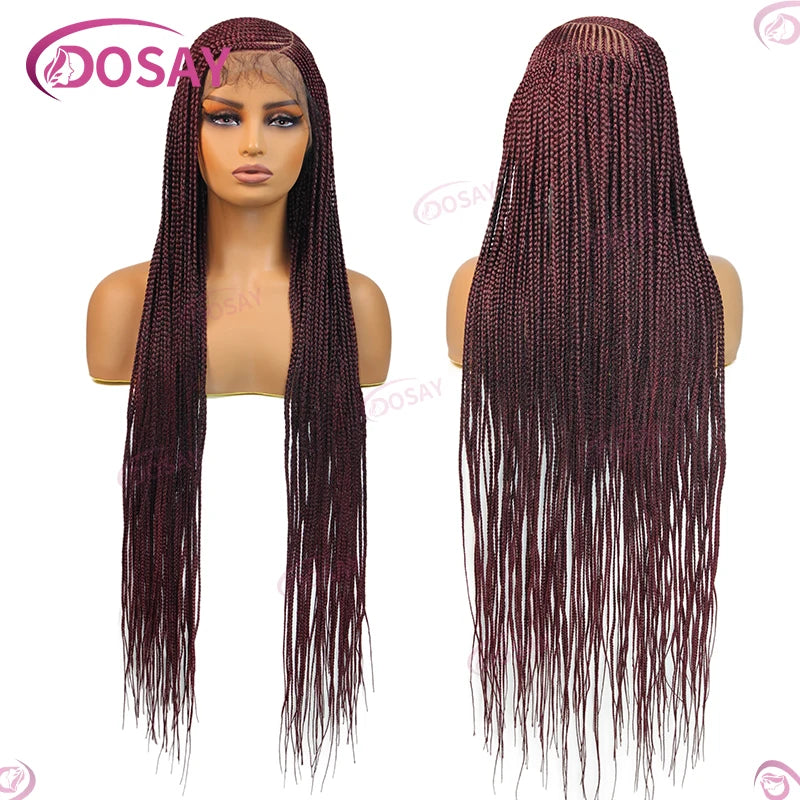 Synthetic Full Lace Front Wig Cornrow Double Braided Wigs For Black Women Box Side Part Braided Lace Wig Faux Locs Braids Wigs
