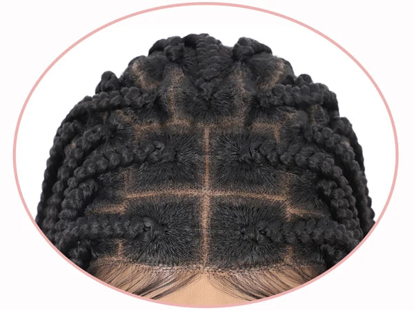 36" Large Square Knotless Box Braided Wig, Full Double Lace with Baby Hair