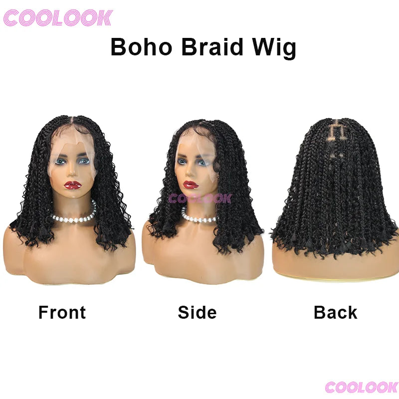 12“ Boho Braids Lace Wig Synthetic Short Box Braided Wig Full Lace Front - Britica's Beauty On The Go