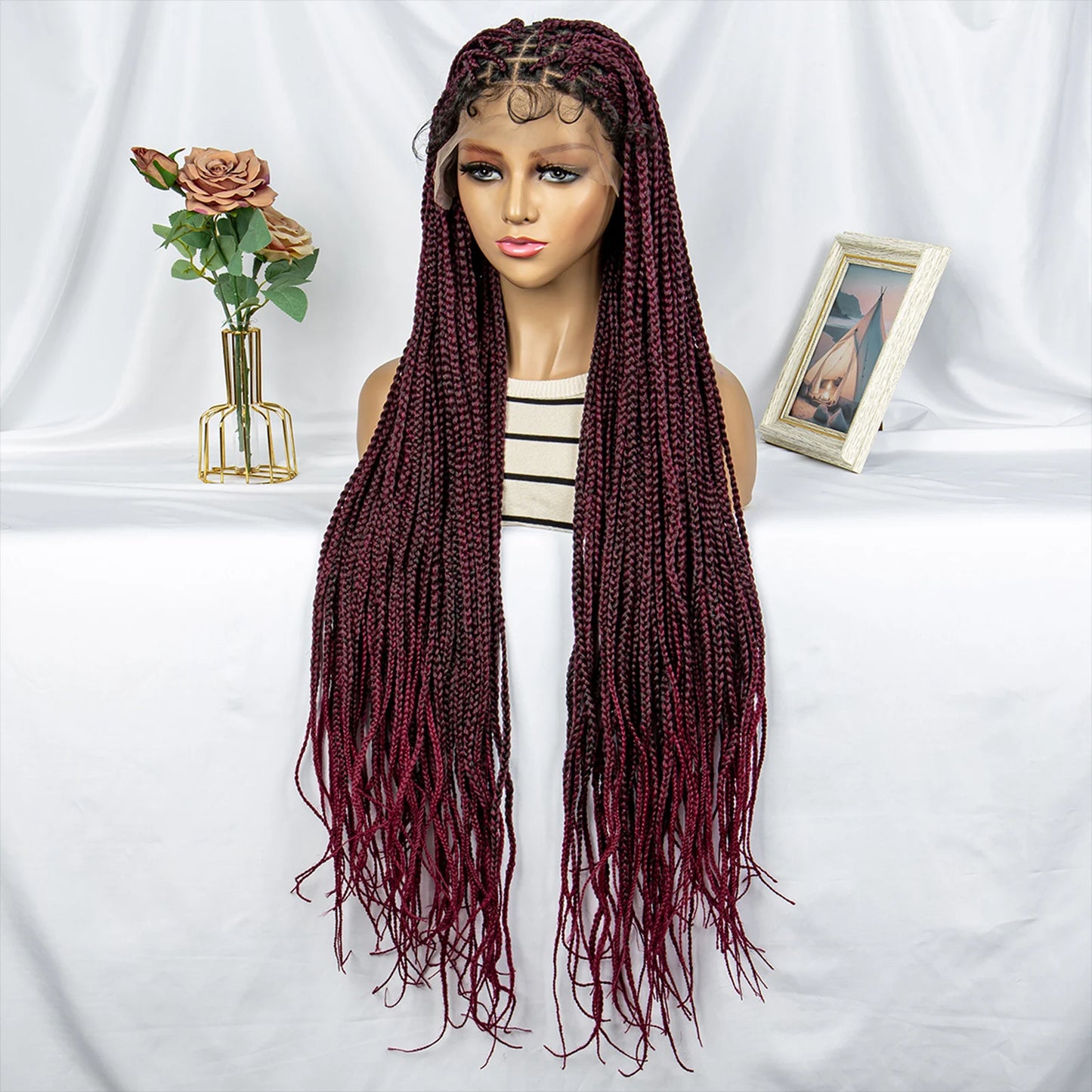 Braided Synthetic Lace Front Wigs 36inches, Afro Knotless Braiding Wig With Baby Hair