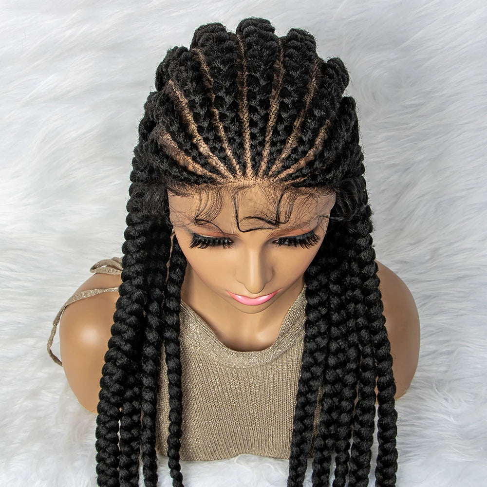 KIMA Synthetic 36 inch Cornrow Braided Wigs Transparent Full Lace Wig Box Braids With Baby Hair for Black Women - Britica's Beauty On The Go
