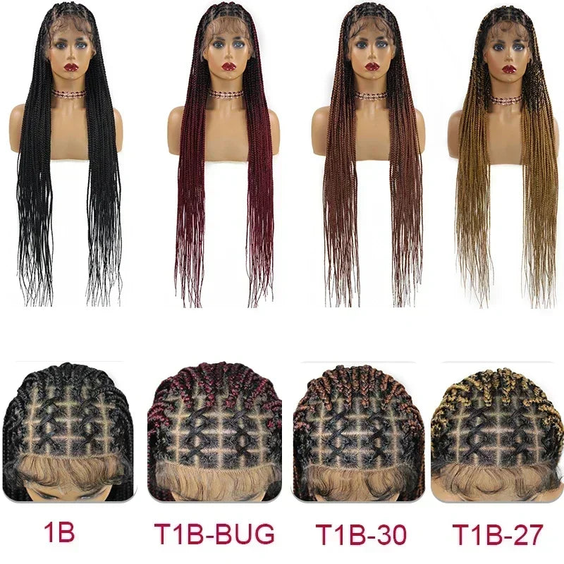 36‘’ Full Lace Box Braid Lace Front Wig Super Long Criss Cross Knotless Braids Wig Ombre Braided Wig