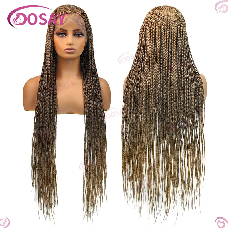Synthetic Full Lace Front Wig Cornrow Double Braided Wigs For Black Women Box Side Part Braided Lace Wig Faux Locs Braids Wigs