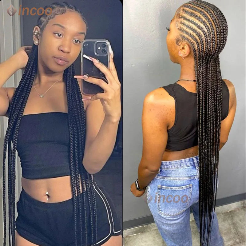 36" Full Lace Braided Wig, Women Jumbo Knotless Cornrow Twisted Braided Wig