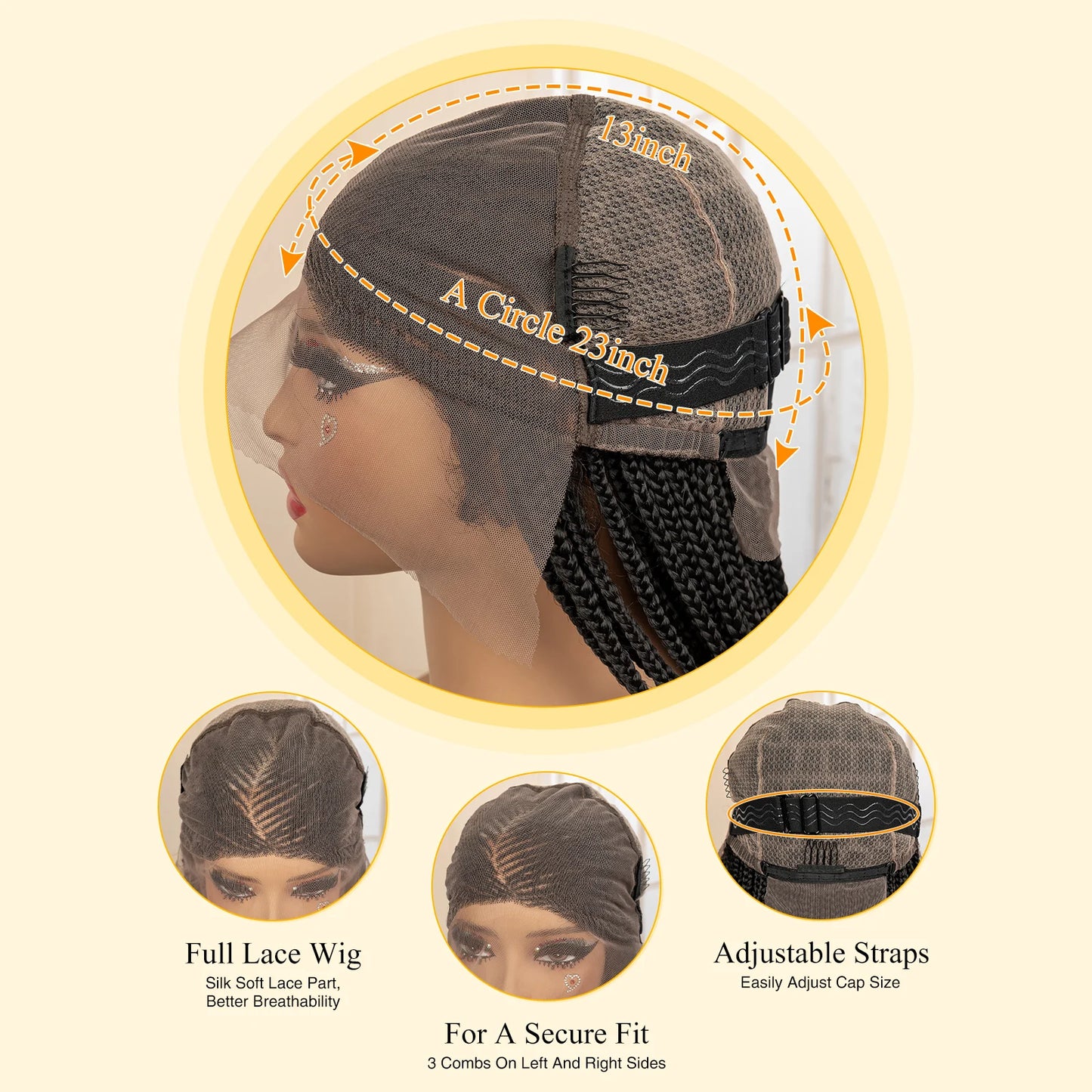 32 Inches African Hair Wigs Synthetic Cornrow Braided Wig 360 Full Lace Square Knotless Box Braiding Wig - Britica's Beauty On The Go
