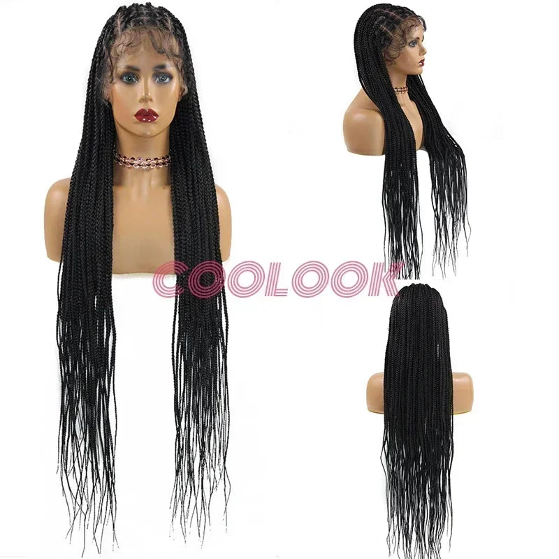 36‘’ Full Lace Box Braid Lace Front Wig Super Long Criss Cross Knotless Braids Wig Ombre Braided Wig